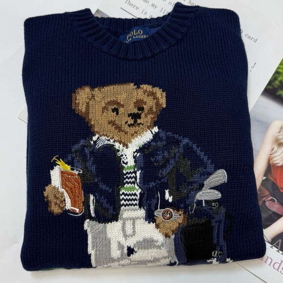 Polo Ralph Lauren Navy blue sweater with golf ball bear pattern - Picture 3 of 6